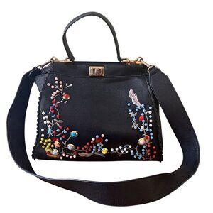 Handbag Republic Vegan Leather Embroidered  And Bead Studded Purse